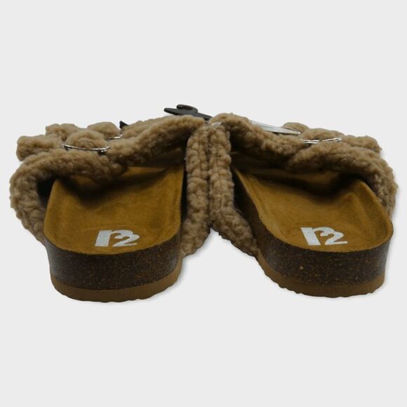 R2 Bernette Tan Sherpa Faux Fur Slip On Slide Sandals Size 10M - Picture 4 of 8